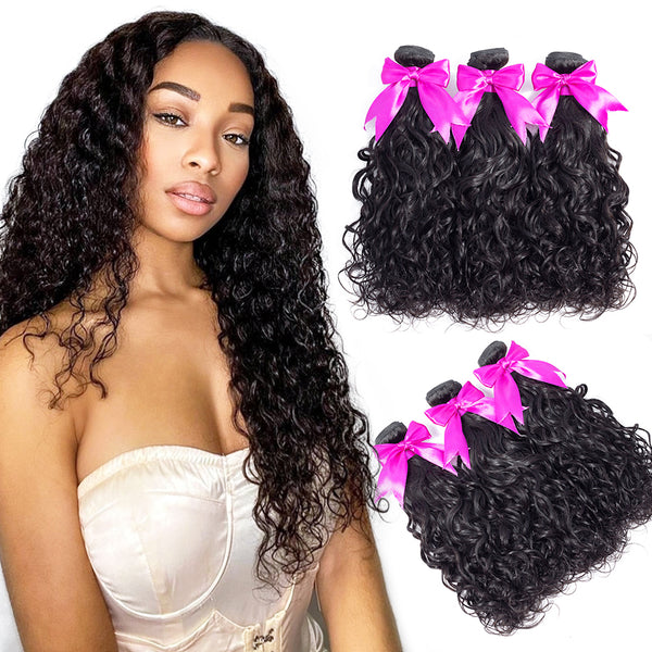 MORE FACE Natural Water Wave Hair With Closure 3PCS Human Hair Bundles With 4x4 Lace Closure