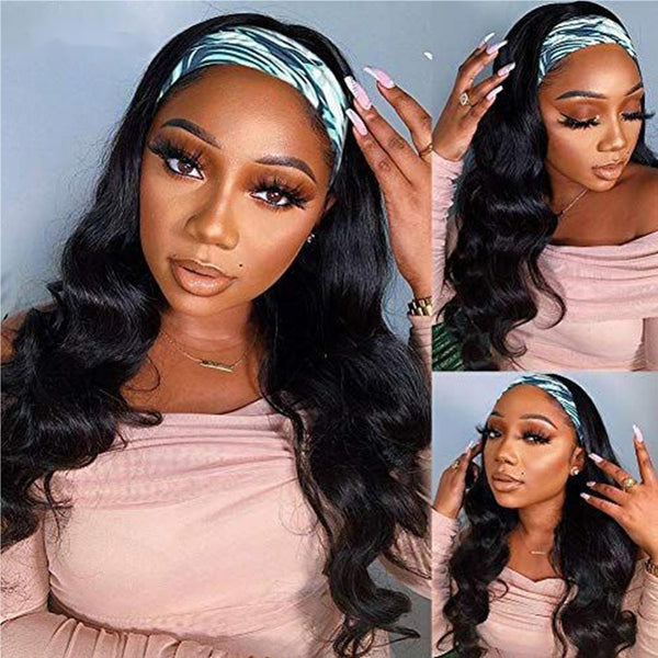 MORE FACE Body Wave Headband Wig No Lace Glueless Wig Full Machine Made Human Hair Wigs