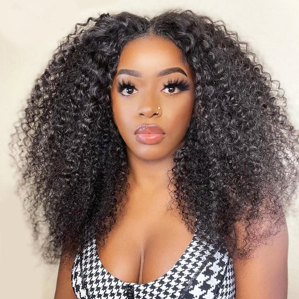 MORE FACE Kinky Curly Wig 4x4 Lace Closure Wig Preplucked Curly Human Hair Wigs