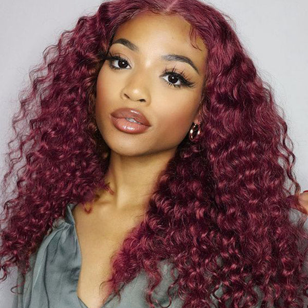 MORE FACE Water Wave 99J Burgundy Wig 6x4 HD Pre-Cut Wear Go Glueless Human Hair Wigs