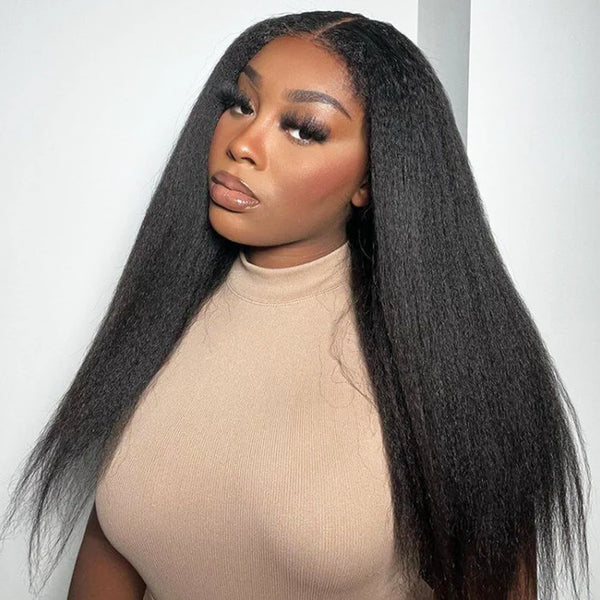 MORE FACE Kinky Straight 4*6 Pre Cut HD Lace Wear Go Glueless Lace Closure Wig 180% Density