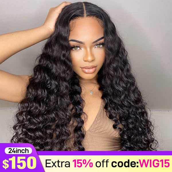 MORE FACE Pre-Bleached Knots Deep Wave Wig 4x4 Pre-Cut Wear Go Glueless Human Hair Wigs