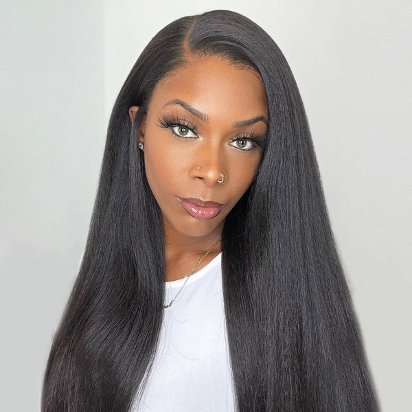 MORE FACE Preplucked Kinky Straight Human Hair Wig 13x6 Yaki Straight Lace Frontal Wig With Baby Hair