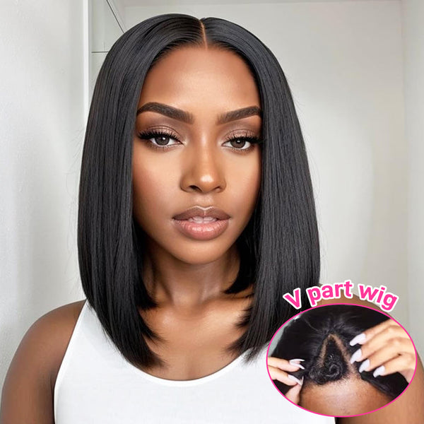 More Face Straight Short Bob Wig V Part Wig Human Hair No Leave Out Glueless Upgrade U Part Wigs Brazilian Short Wigs Human Hair