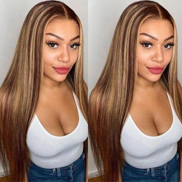 MORE FACE Straight Highlight 4/27 4x4 Lace Closure Wigs Human Hair