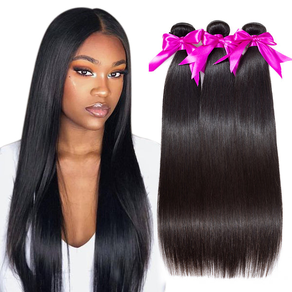 MORE FACE 10A Straight Remy Hair 3PCS Human Hair Bundles Extensions Natural Color