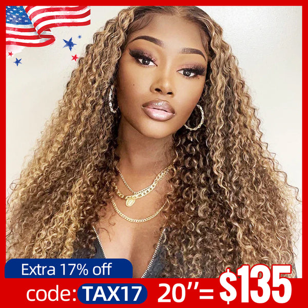 MORE FACE Highlight Curly Wig 13x4 HD Lace Front Wig Ombre Kinky Curly Human Hair Wigs