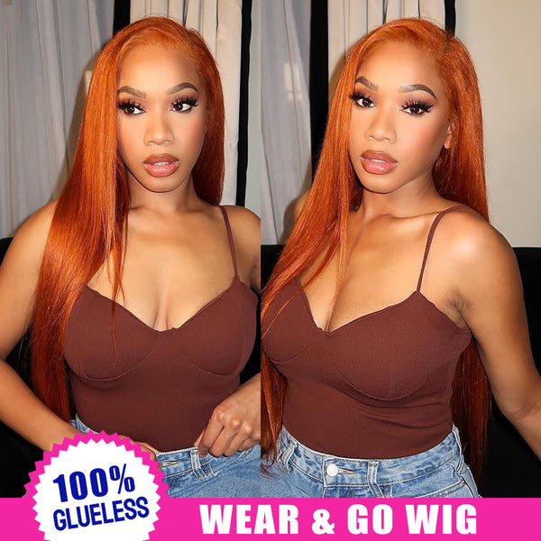 MORE FACE Orange Ginger Glueless Wig 6x4 HD Pre-Cut Wear Go Straight Human Hair Wig