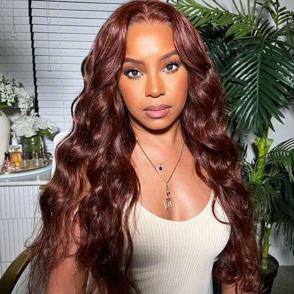 MORE FACE Reddish Brown Wear Go Wig 6x4 HD Pre-Cut Glueless Body Wave #33 Human Hair Wigs Beginnger Friendly