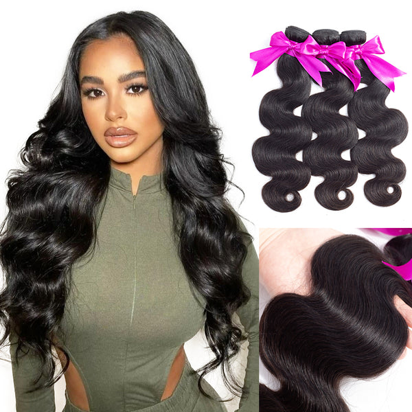 MEER GEZICHT 10A Natuurlijke Kleur Body Wave 3PCS Menselijk Haar Bundels Extensions