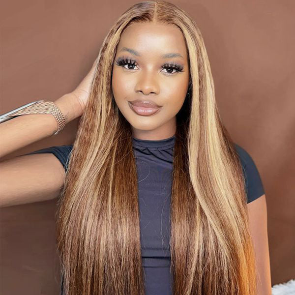 MORE FACE Kinky Straight Highlight Wig Quick Install 6x4 HD Pre-Cut Wear Go Glueless Yaki Straight Wig