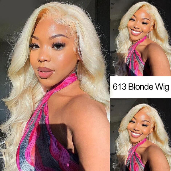 MORE FACE – perruque Lace Frontal Wig naturelle, cheveux humains, Body Wave, blond 613, 13x4, HD, pour femmes