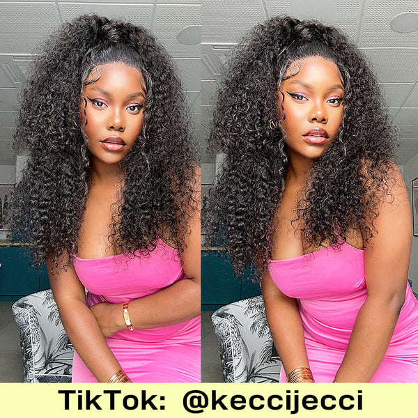 MORE FACE 13x6 Kinky Curly Human Hair Wig Preplucked Transparent Lace Frontal Wig With Baby Hair