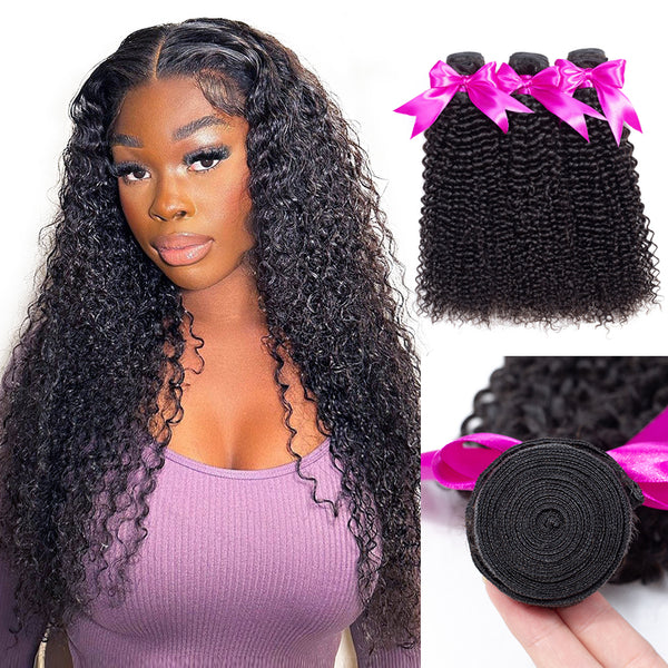 MORE FACE Natural Color 3PCS Kinky Curly Hair 10A Natural Color Human Hair Bundles Extensions