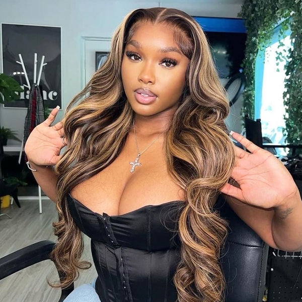 MORE FACE Body Wave Highlight Wig 4/27 Wear Go Glueless Wig 6x4 Pre-Cut HD Lace Ready to Wear Go Wig