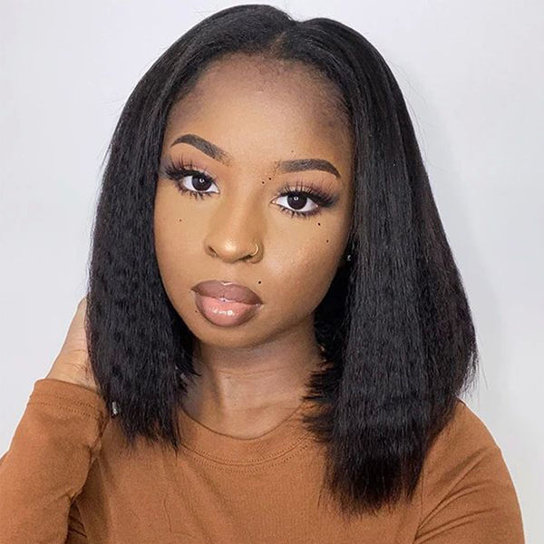 MORE FACE Wear Go Bob Wig Kinky Straight Glueless Wig 6x4 HD Pre-Cut Lace Wigs Ready to Wear Go Wig