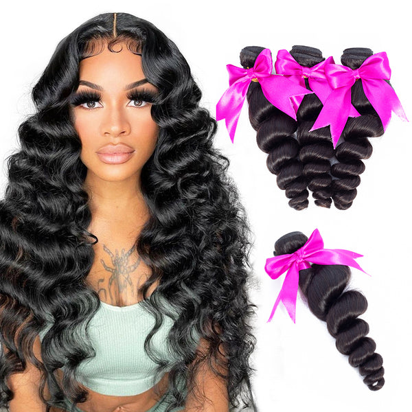 MORE FACE Loose Wave Human Hair 3PCS Bundles Natural Color Human Hair Extensions