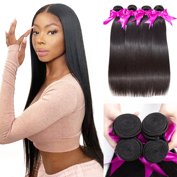 MORE FACE 10A Remy Hair Natural Color 4PCS Straight Human Hair Bundles Extensions