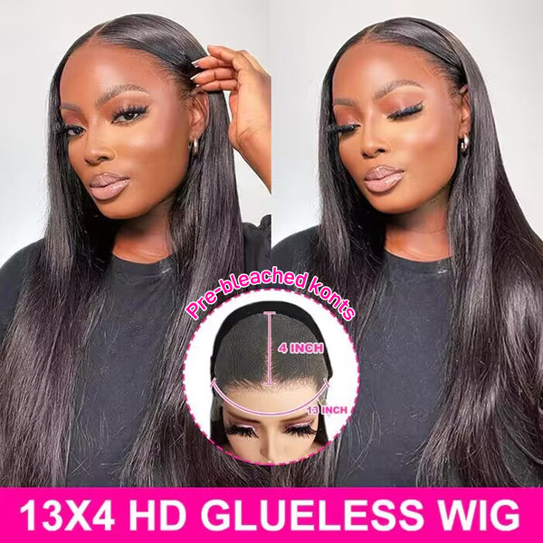 MORE FACE 13x4 Pre-Bleached Knots Wear Go Straight Wig Ready To Wear Pre-Cut Glueless Wig HD Lace Frontal Human Hair Wigs