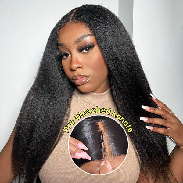 MORE FACE Pre-bleached Knots Kinky Straight Wig 6x4 HD Pre-Cut Wear Go Glueless Wig Ready To Go Yaki Straight Lace Wig