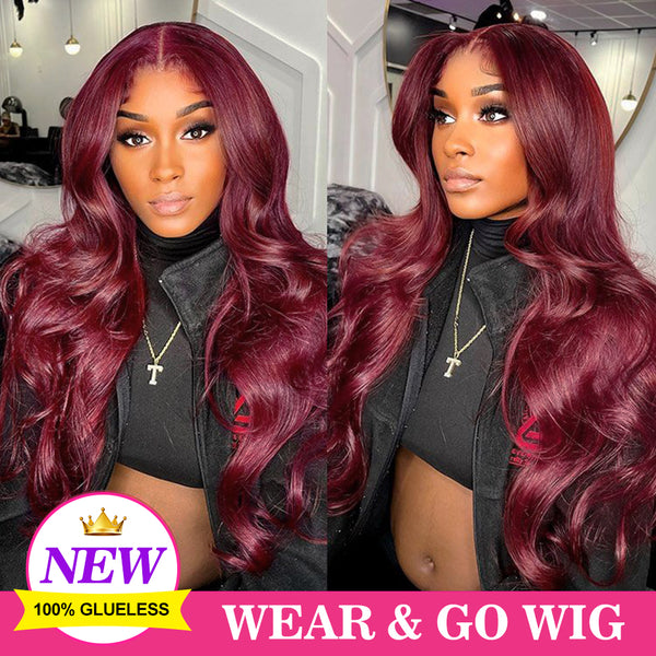 MEER GEZICHT 99J Bordeaux Body Wave Pruik 6x4 HD Pre-Cut Wear Go Lijmloze Menselijk Haar pruiken