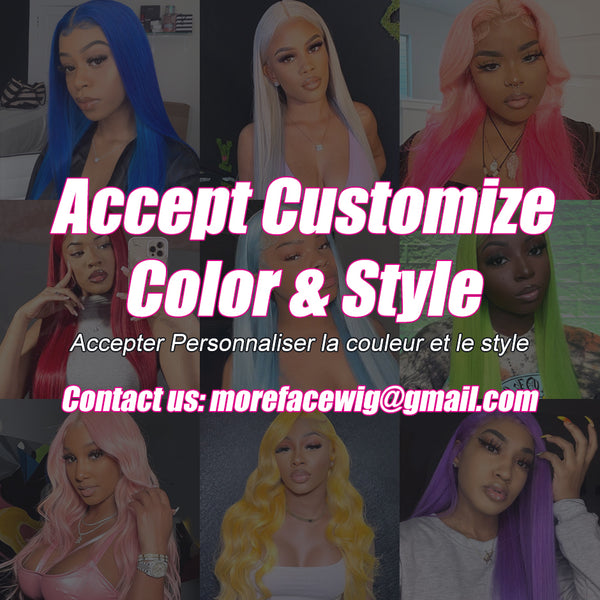 MORE FACE PINK/RED/BULE/GREEN/YELLOW/PURPLE/SLIVER Color Wig Accept Customize