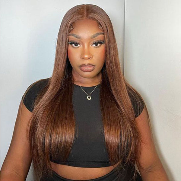 MORE FACE #4 Chocolate Brown Straight Wear Go Glueless Wig 4x4 Pre-cut Glueless Human Hair Wig