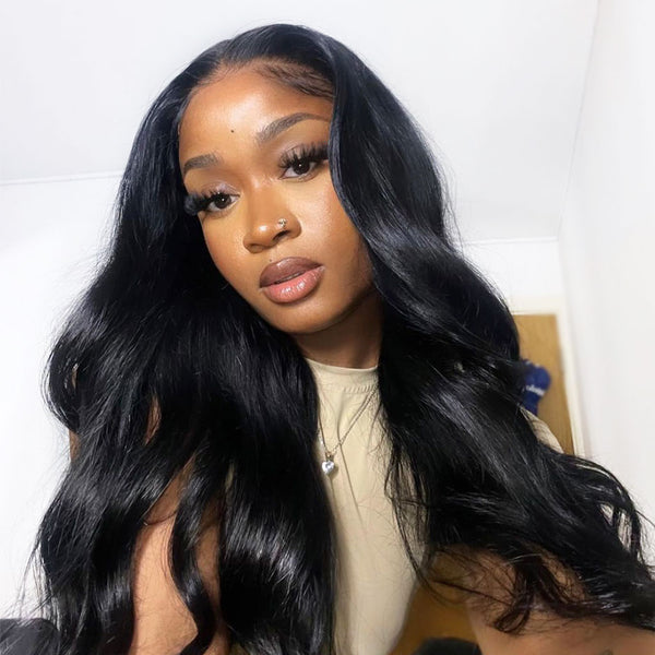 Perruque Lace Frontal Wig naturelle Body Wave MORE FACE, cheveux naturels, nœuds décolorés, 13x4, pre-plucked, HD, avec cheveux de bébé