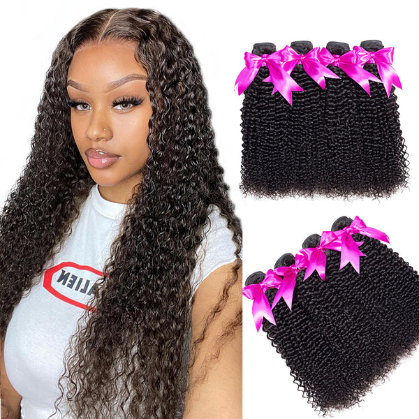 More Face Kinky Curly Hair 4 Bundles Natural Black Color 100% Human Hair Extensions