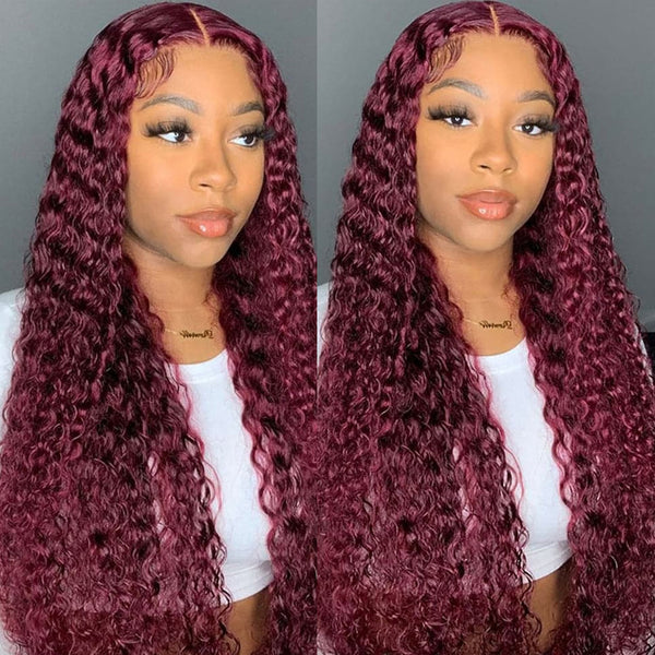 MORE FACE – perruque Lace Front Wig naturelle ondulée rouge bordeaux 99J, cheveux humains, 13x4, pour femmes