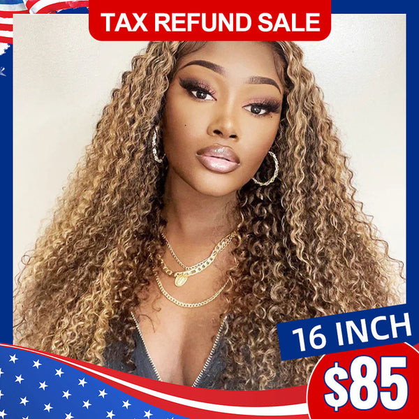 Tax Refund Clearance Sale Highlight Curly Wig 13x4 HD Lace Front Wig Ombre Kinky Curly Human Hair Wigs