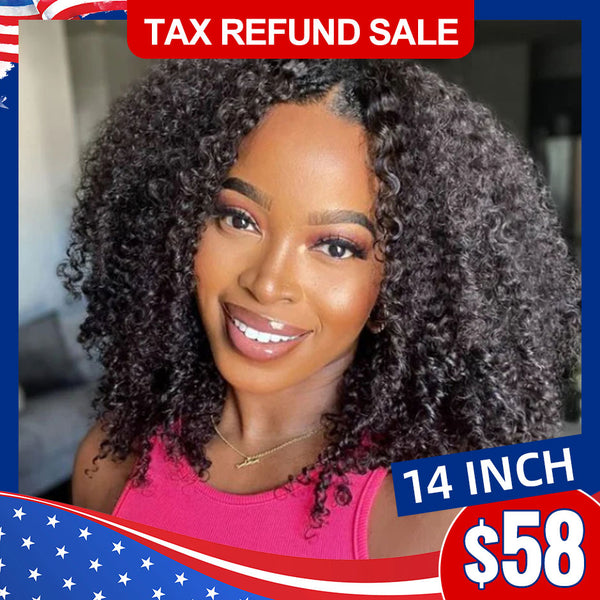 Tax Refund Clearance Sale Afro Kinky Curly V Part Wig No Leave Out Thin Part Glueless Wigs Human Hair Wig 180% Density